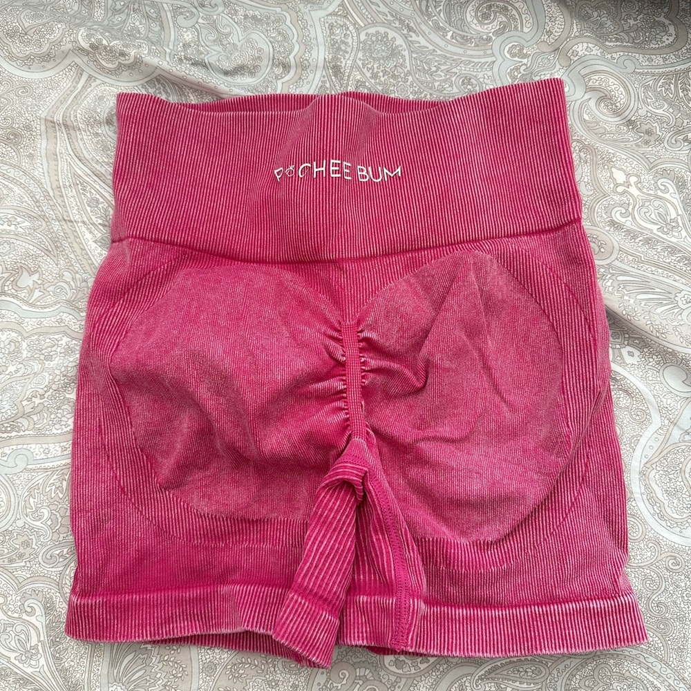 Pcheeebum acid washed pink spandex butt scrunch shorts